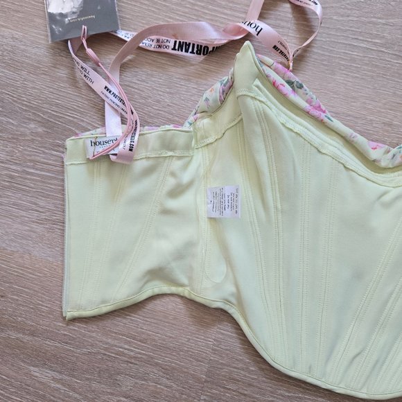 HOUSE OF CB Vivienne Floral Corset Lemon Print Sz Small Strapless Scoop Neck NWT - Picture 13 of 16